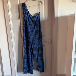 kate spade Blue and Black Floral One-Shoulder Jumpsuit